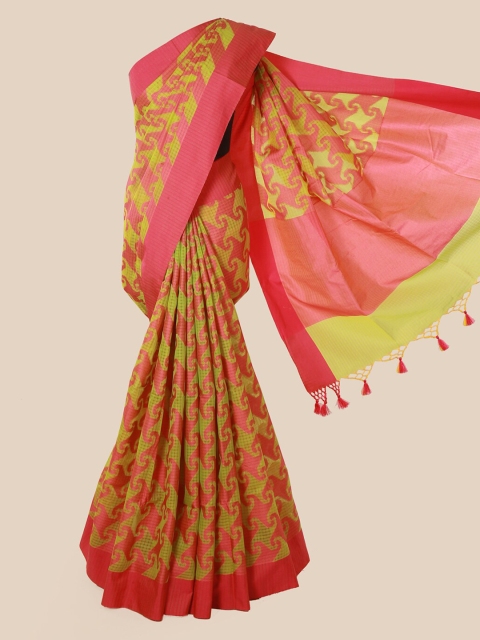 

Pothys Green & Pink Supernet Printed Saree