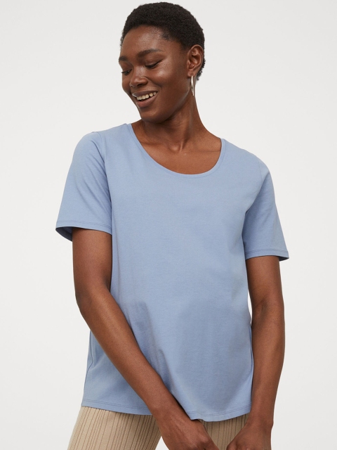 H&M Women Blue MAMA Cotton T-shirt
