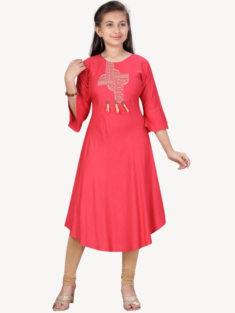 

Aarika Girls Red Geometric Printed Bell Sleeves Kurta
