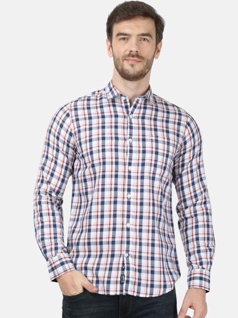 

Monte Carlo Men Blue & White Cotton Regular Fit Checked Casual Shirt
