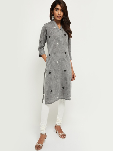 

max Women Grey & Black Printed Kurta