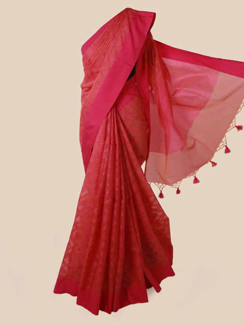 

Pothys Pink Woven Design Supernet Saree