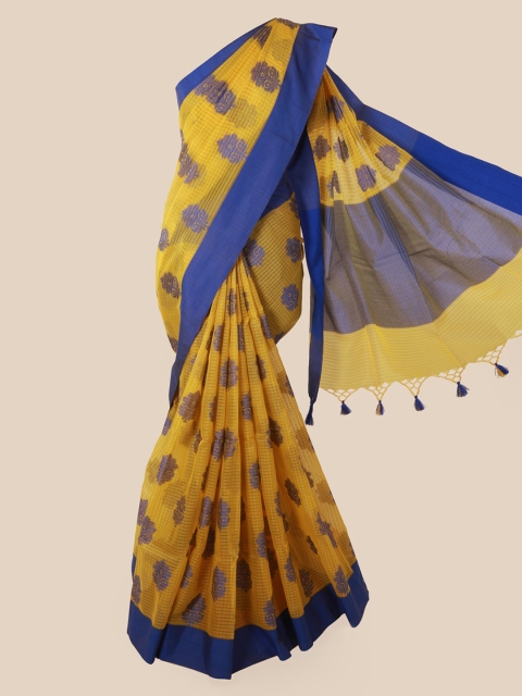 

Pothys Yellow & Blue Supernet Printed Saree