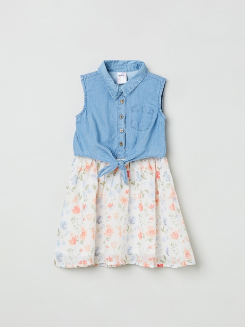 

max Girls Blue & White Printed Cotton Fit and Flare Dress