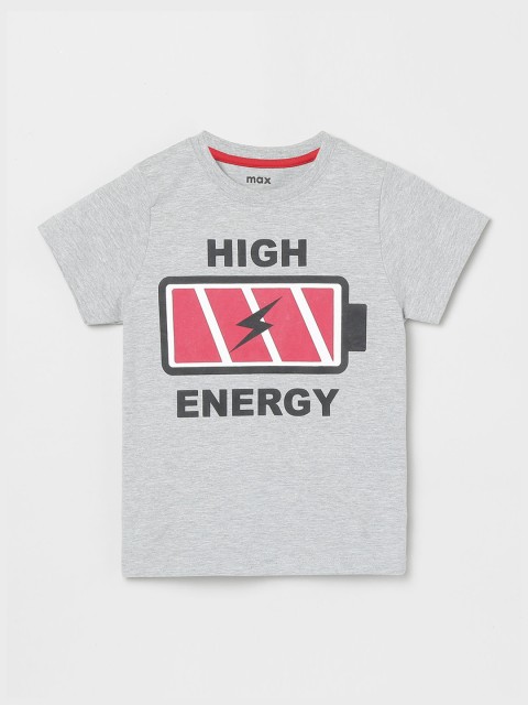

max Boys Grey Printed Round Neck T-shirt