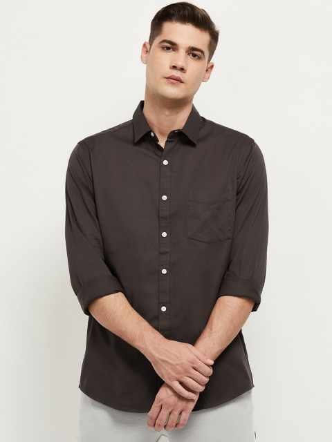 

max Men Brown Slim Fit Solid Casual Shirt