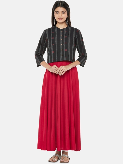 

RANGMANCH BY PANTALOONS Women Red Sleeveless A-Line Kurta With Jacket
