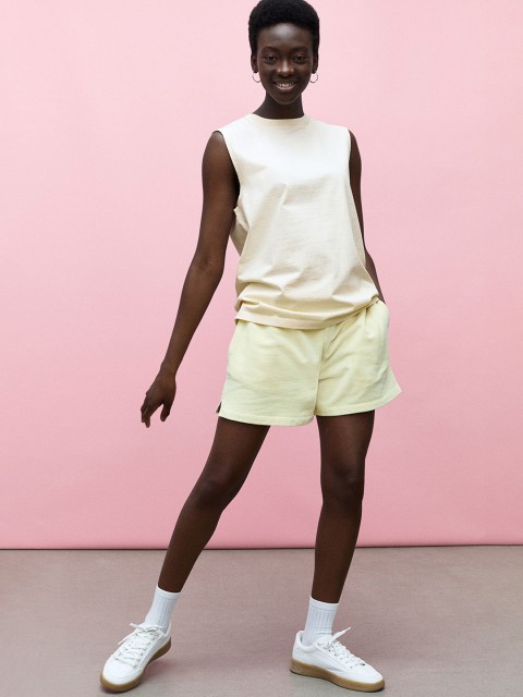

H&M Women Yellow Solid Sleeveless Cotton Top