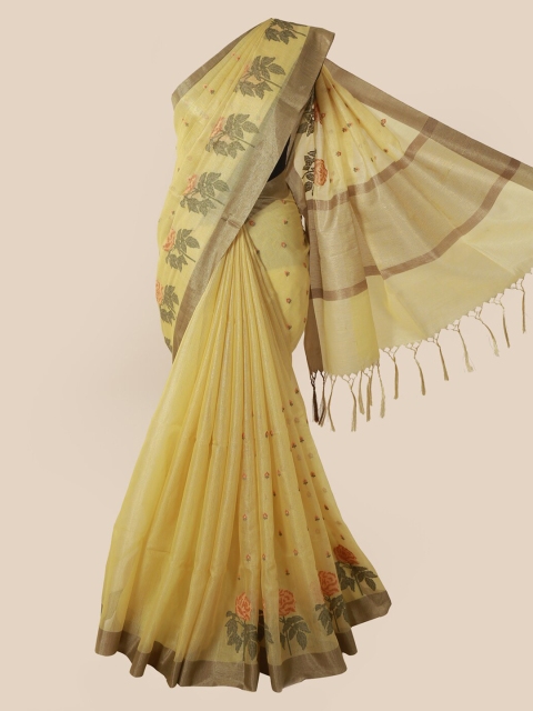 

Pothys Yellow & Golden Supernet Woven Design Saree