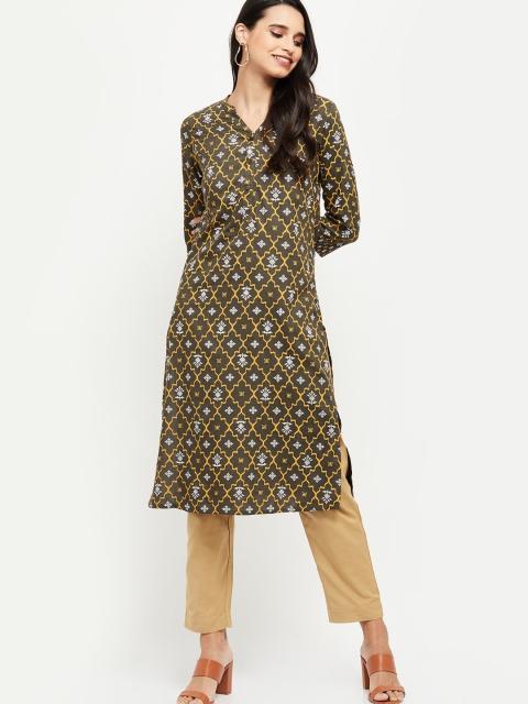 

max Women Grey Ethnic Motifs Printed Kurta