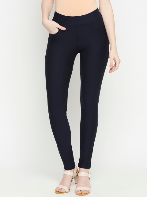 

PURPLE WATER Women Navy Blue Solid Slim-Fit Treggings