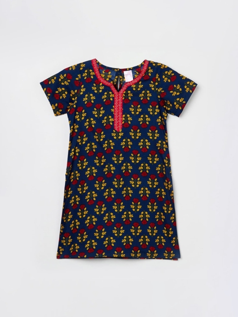 

max Girls Navy Blue & Red Floral Printed A-Line Dress