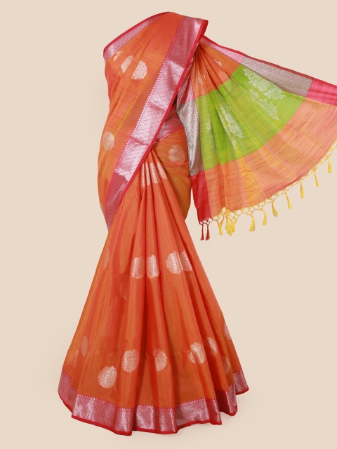 

Pothys Orange & Green Cotton Blend Woven Design Saree
