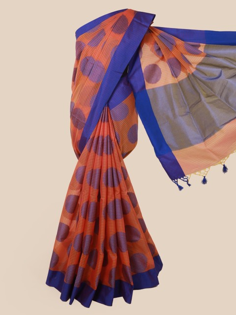 

Pothys Orange & Blue Supernet Printed Saree