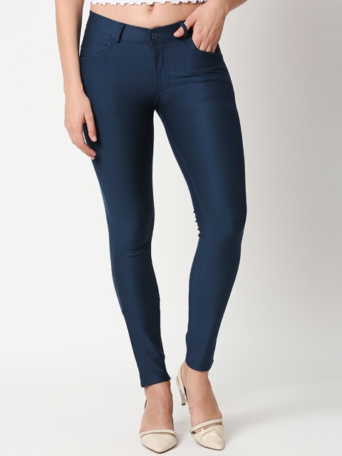 

PURPLE WATER Women Blue Solid Slim-Fit Treggings