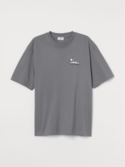 

H&M Men Grey & Green Cotton Relaxed Fit T-shirt