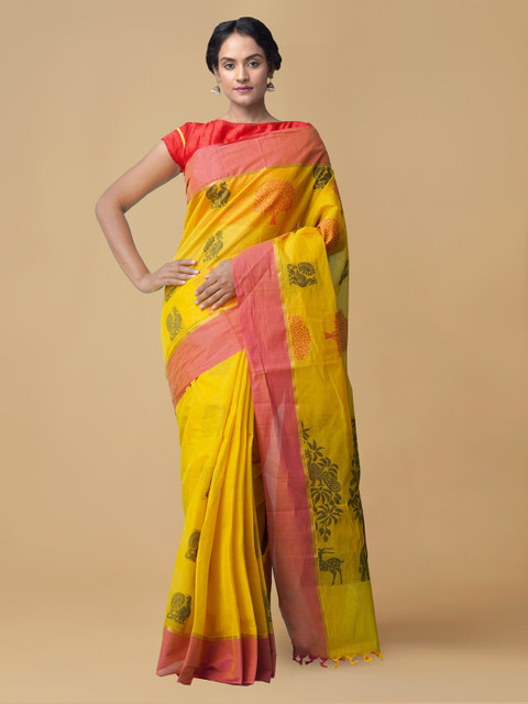 

Unnati Silks Yellow Pure Cotton Woven Design Uppada Sustainable Saree