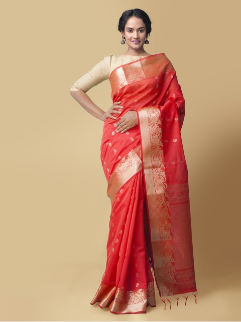 

Unnati Silks Red & Gold-Toned Silk Cotton Woven Design Bhagalpuri Saree