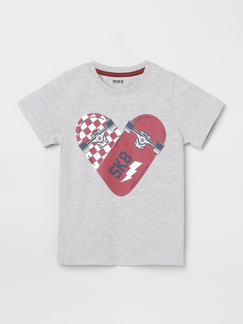 

max Boys Grey Printed Round Neck T-shirt