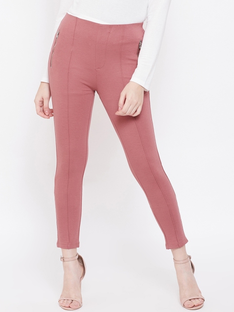 

Madame Women Pink Solid Skinny-Fit Cotton Treggings