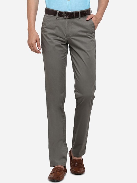 

JADE BLUE Men Grey Slim Fit Solid Cotton Formal Trousers