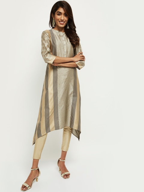 

max Women Grey Striped Kurta