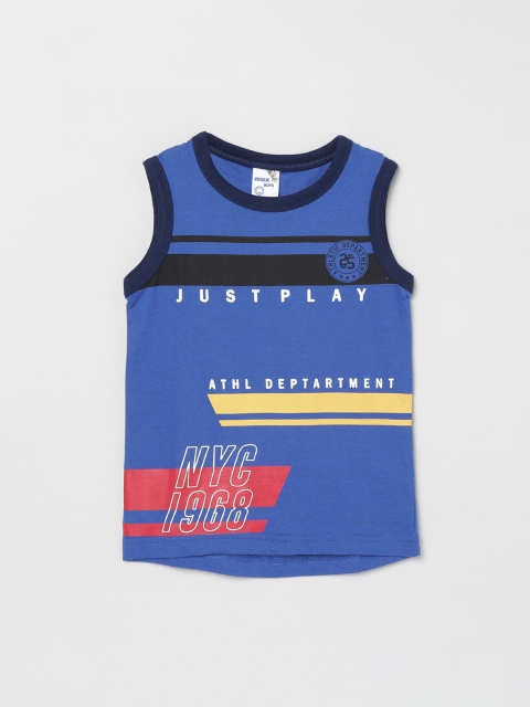 

max Boys Blue Printed Round Neck T-shirt
