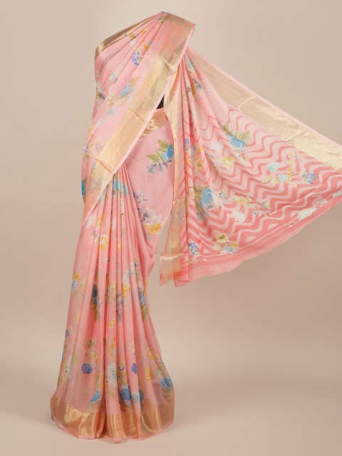 

Pothys Pink & Blue Poly Chiffon Printed Saree
