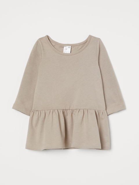 

H&M Girls Beige Solid Flounced Jersey Dress