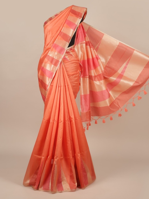 

Pothys Peach-Coloured Solid Jute Silk Saree