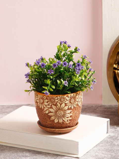 

Aapno Rajasthan Rust-Orange & White Handcrafted Tropical Flowers Planter