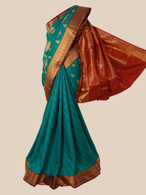 

Pothys Teal Green & Maroon Art Silk Woven Design Banarasi Saree
