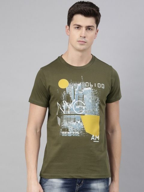 

QUANCIOUS Men Olive Green Printed Round Neck Organic Cotton Sustainable T-shirt