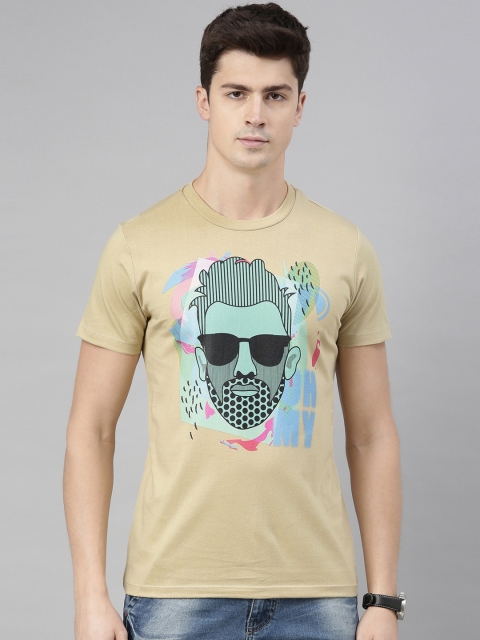

QUANCIOUS Men Beige Printed Round Neck Sustainable T-shirt