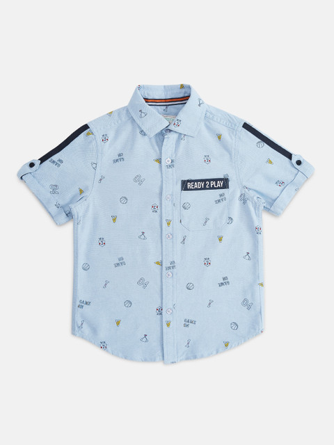 

Pantaloons Junior Boys Blue Regular Fit Printed Casual Shirt