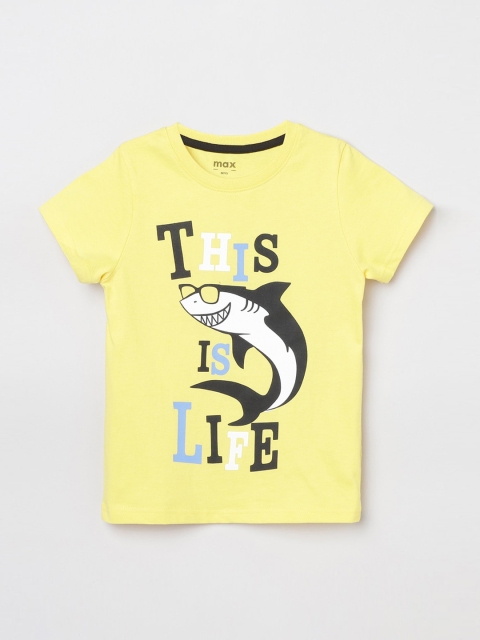

max Boys Yellow Printed Round Neck T-shirt