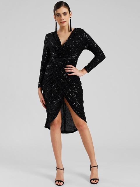 

iki chic Women Black Embellished Wrap Dress