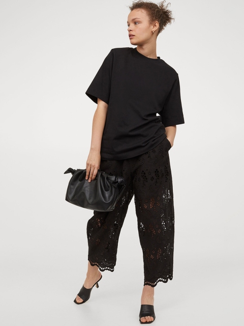 

H&M Women Black Broderie Anglaise Trousers