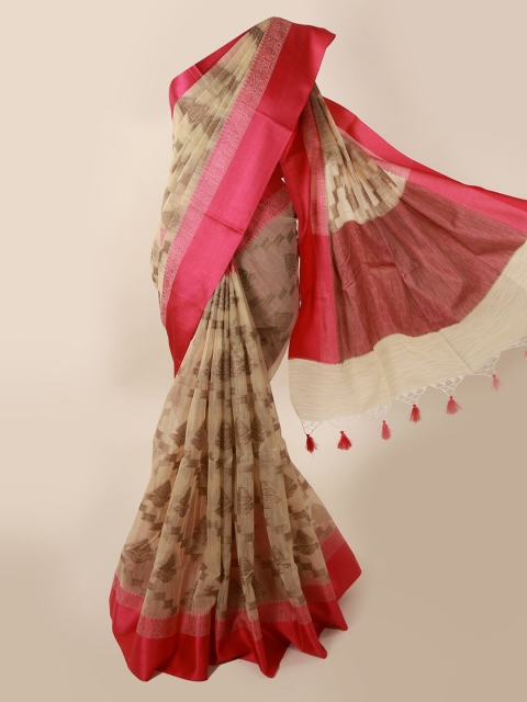 

Pothys Beige Printed Supernet Saree