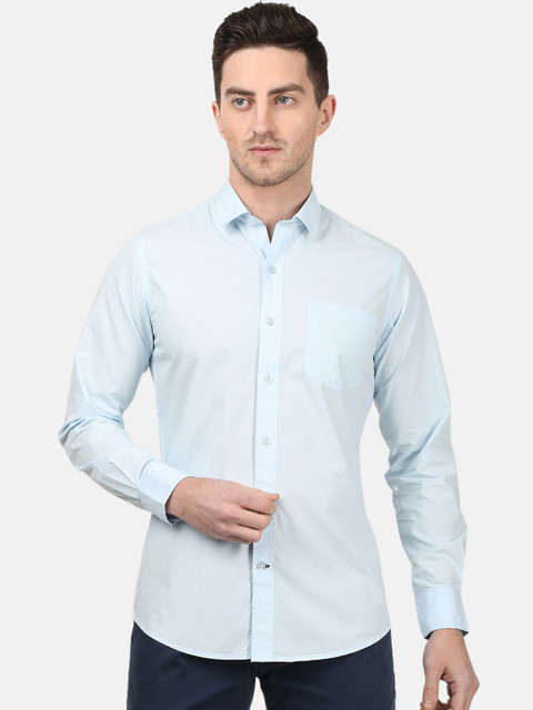 

Monte Carlo Men Blue Cotton Slim Fit Solid Casual Shirt