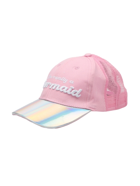 

FOREVER 21 Women Pink & White Embroidered Snapback Cap