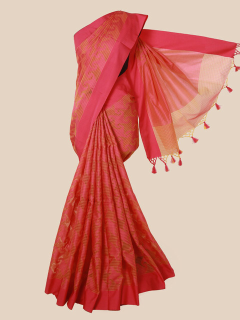 

Pothys Pink Woven Design Supernet Saree