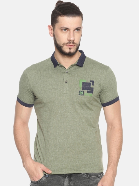 

HALTON HILLS Men Olive Green Self Design Polo Collar T-shirt