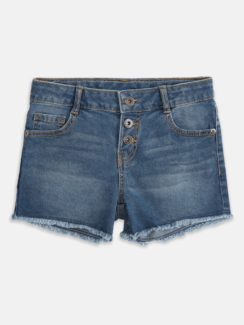 

Pantaloons Junior Girls Blue Washed Regular Fit Cotton Denim Shorts