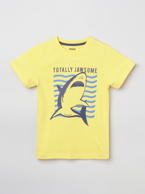 

max Boys Yellow Printed Round Neck Pure Cotton T-shirt