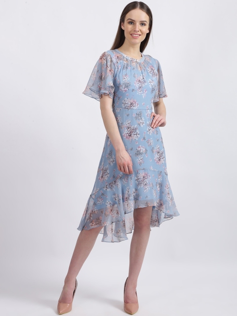 

Zink London Women Blue Printed Fit and Flare Dress