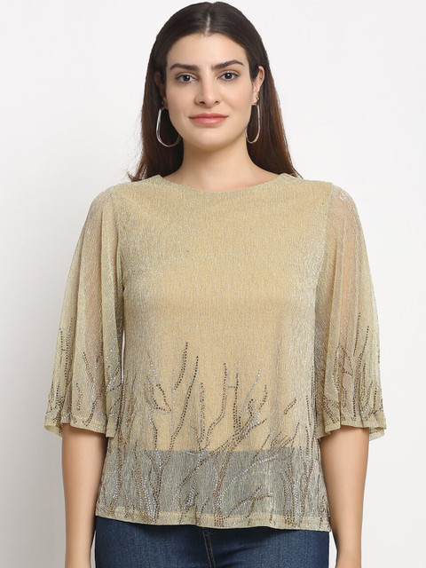 

Global Republic Gold-Coloured & Silver-Coloured Embellished Regular Top
