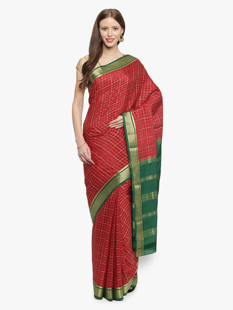 

Sudarshan Silks Red Pure Silk Checked Mysore Silk Saree