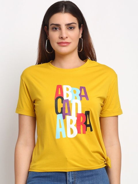 

Global Republic Mustard Yellow & White Printed Regular Top