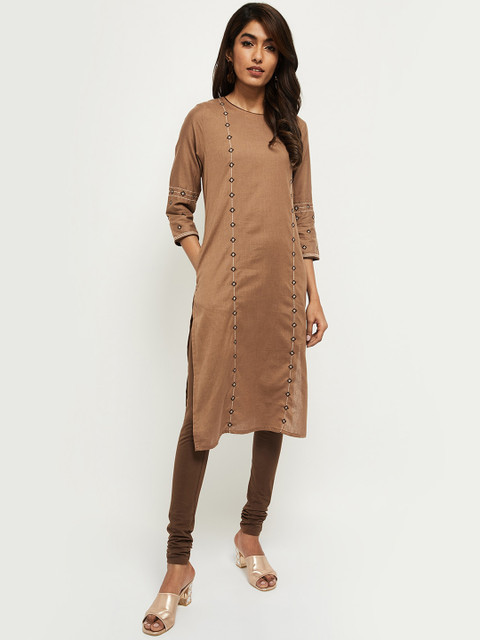 

max Women Brown Ethnic Motifs Embroidered Kurta